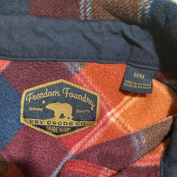 Freedom Foundry Medium M Mens Fleece Button Up Shirt Pockets Long Sleeve Red - Picture 7 of 8